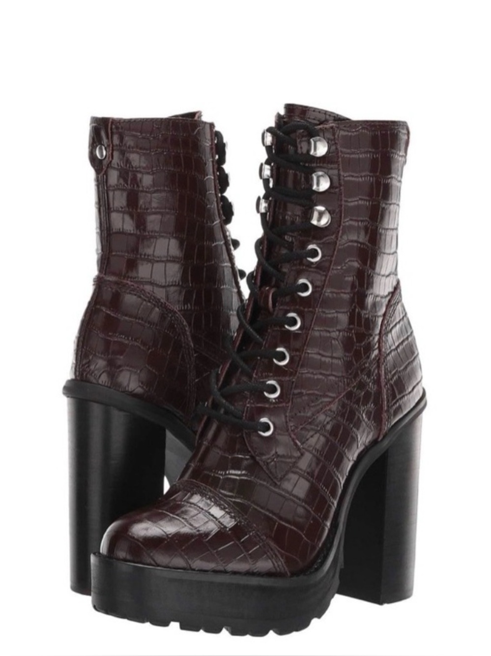 Winnie Harlow  + Steve Madden Lisa Love Lug Combat Booties.